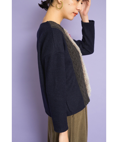TEVALT(ヴァレット)の「<Titilate valet> カラーポイント Vネック パッチワークトップス(ニット/セーター・レディース・ホワイト/チャコールグレー/ネイビー・38)」の15枚目の写真