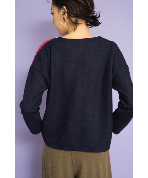 TEVALT(ヴァレット)の「<Titilate valet> カラーポイント Vネック パッチワークトップス(ニット/セーター・レディース・ホワイト/チャコールグレー/ネイビー・38)」の12枚目の写真