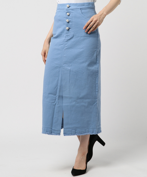 M y u(ミュー)の「フロントスリットパールボタンタイトスカート(スカート・レディース・ブルー/ベージュ/ピンク・ML/SM)」の17枚目の写真