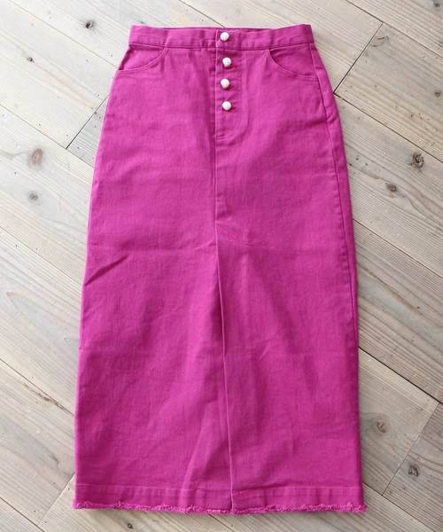 M y u(ミュー)の「フロントスリットパールボタンタイトスカート(スカート・レディース・ブルー/ベージュ/ピンク・ML/SM)」の14枚目の写真