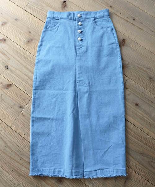 M y u(ミュー)の「フロントスリットパールボタンタイトスカート(スカート・レディース・ブルー/ベージュ/ピンク・ML/SM)」の13枚目の写真