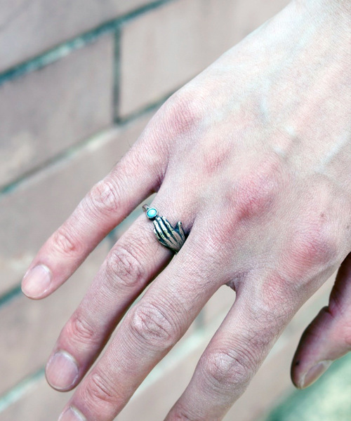 TIME（タイム）の「TIME タイム / Hand Stone Ring(SILVER) ハンドストーンリング / TIME-R-004SV（リング・メンズ・ブラック/ターコイズブルー・FREE）」の7枚目の写真