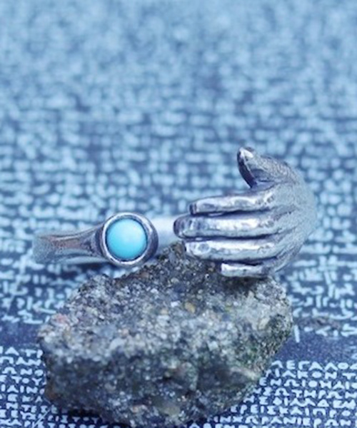 TIME（タイム）の「TIME タイム / Hand Stone Ring(SILVER) ハンドストーンリング / TIME-R-004SV（リング・メンズ・ブラック/ターコイズブルー・FREE）」の11枚目の写真