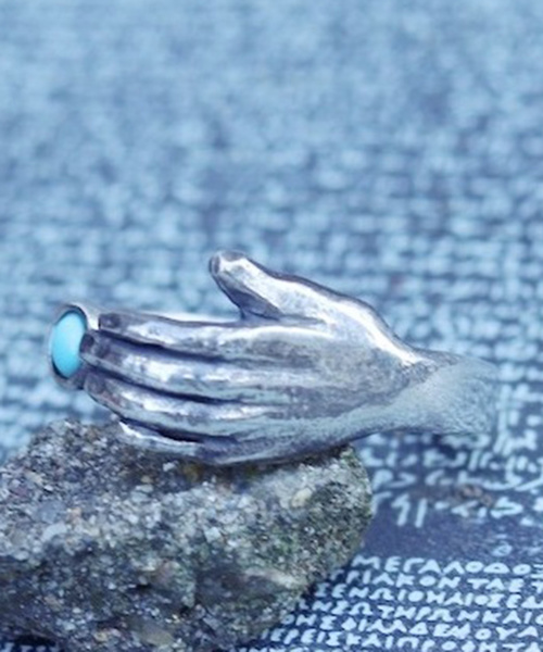 TIME（タイム）の「TIME タイム / Hand Stone Ring(SILVER) ハンドストーンリング / TIME-R-004SV（リング・メンズ・ブラック/ターコイズブルー・FREE）」の12枚目の写真