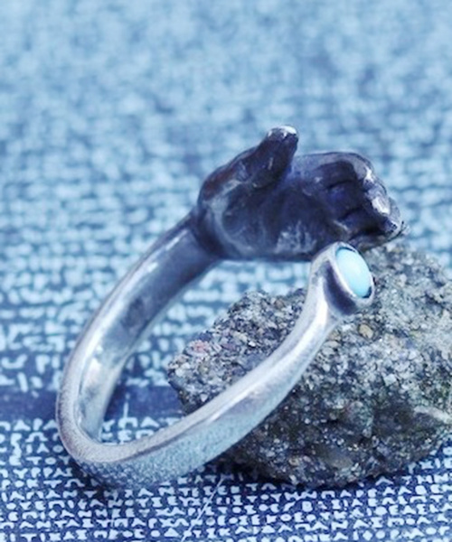 TIME（タイム）の「TIME タイム / Hand Stone Ring(SILVER) ハンドストーンリング / TIME-R-004SV（リング・メンズ・ブラック/ターコイズブルー・FREE）」の13枚目の写真