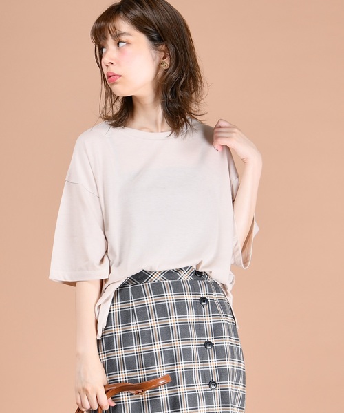 natural couture(ナチュラルクチュール)の「ゆるビックTシャツ(Tシャツ/カットソー・レディース・その他12/ブラウン/ライトベージュ/ミント・FREE)」の3枚目の写真