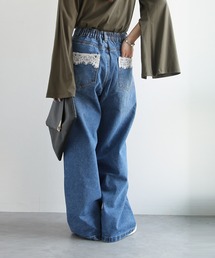 レースポケットワイドデニムパンツ