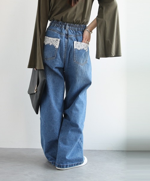 and it_(アンドイット)の「レースポケットワイドデニムパンツ(デニムパンツ・レディース・ライトブルー/ブルー/インディゴブルー/ホワイト・LARGE/X-LARGE/MEDIUM/L~LL/M~L/S~M/M)」の8枚目の写真