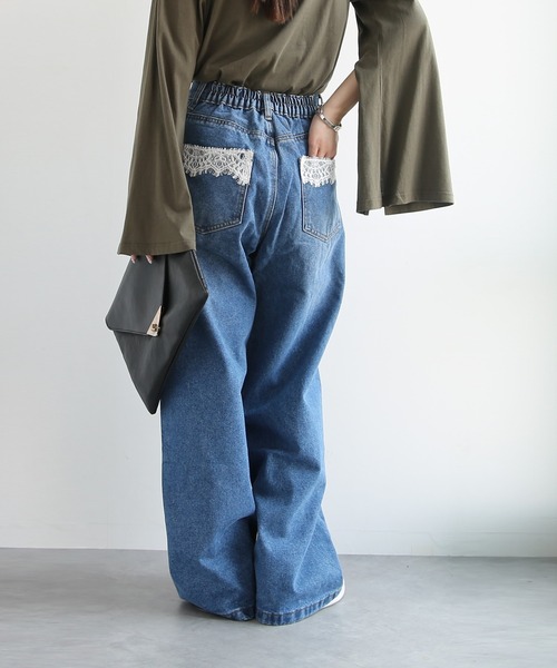 and it_(アンドイット)の「レースポケットワイドデニムパンツ(デニムパンツ・レディース・ライトブルー/ブルー/インディゴブルー/ホワイト・LARGE/X-LARGE/MEDIUM/L~LL/M~L/S~M/M)」の9枚目の写真