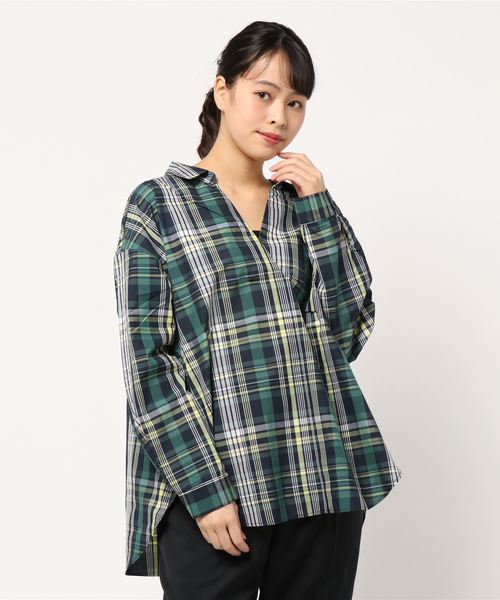 AMERICAN HOLIC(アメリカンホリック)の「バックギャザースキッパーシャツ*(シャツ/ブラウス・レディース・チェック/オフホワイト/ベージュ系その他/ブルー系その他7/その他5/ブルー系その他5・M/L)」の4枚目の写真
