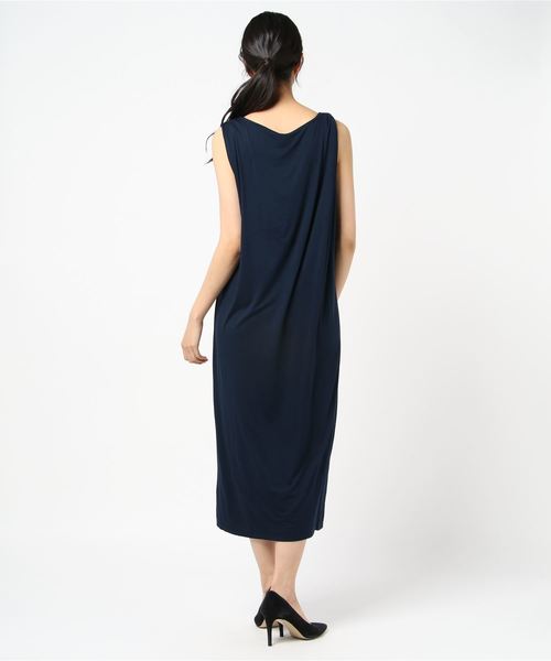 three dots(スリードッツ)の「リファインドジャージー ミディドレス(ワンピース・レディース・ブラック/ネイビー/ライトブラウン・SMALL)」の6枚目の写真