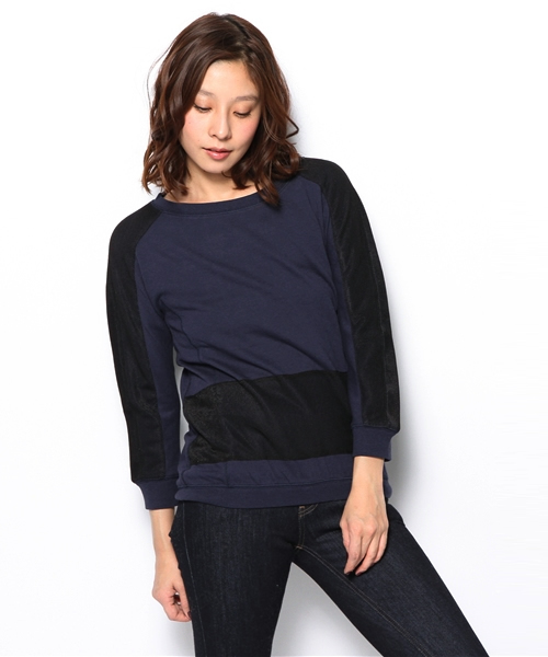 PLST（プラステ）の「アンゴラ混チュールレイヤードスウェット（Tシャツ/カットソー・レディース・ブラック/ライトグレー/ネイビー・2）」の3枚目の写真