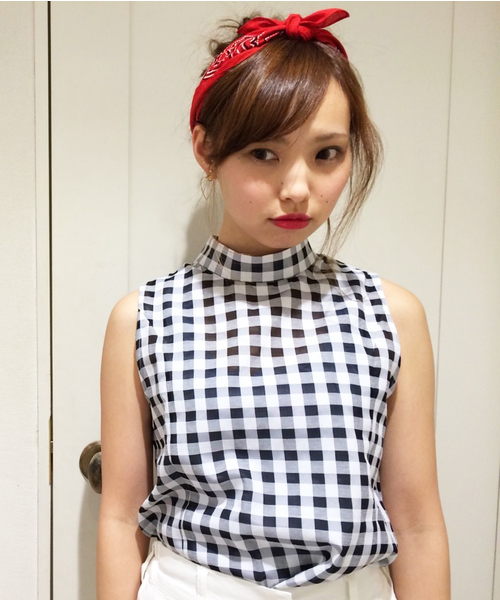 one after another NICE CLAUP（ワンアフターアナザーナイスクラップ）の「【ナイスクラップ】ギンガムノースリブラウス（シャツ/ブラウス・レディース・レッド/ブラック・FREE）」の5枚目の写真