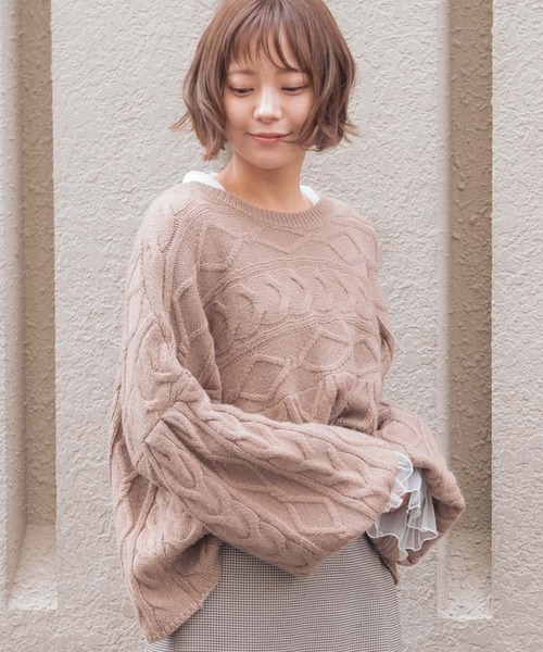 VANNIE U（ヴァニーユー）の「2WAYリボンニット（ニット/セーター・レディース・ベージュ/アイボリー/チョコ・FREE）」の21枚目の写真