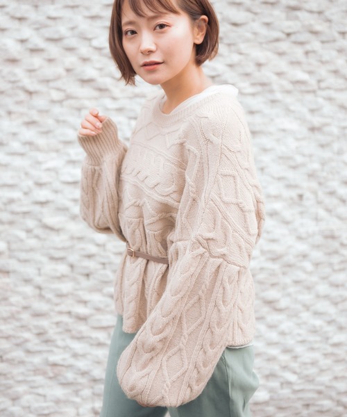 VANNIE U（ヴァニーユー）の「2WAYリボンニット（ニット/セーター・レディース・ベージュ/アイボリー/チョコ・FREE）」の12枚目の写真