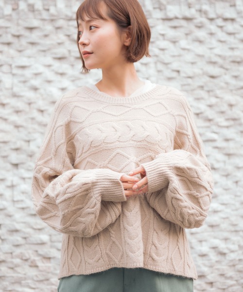 VANNIE U（ヴァニーユー）の「2WAYリボンニット（ニット/セーター・レディース・ベージュ/アイボリー/チョコ・FREE）」の4枚目の写真