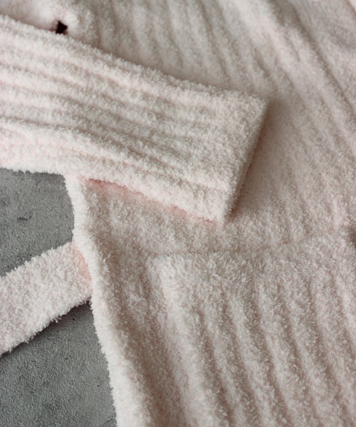 tu-hacci（ツーハッチ）の「ふわもこ リブガウンセットアップ（ガウン/バスローブ・レディース・ピンク/ホワイト/ミックスグレー・FREE）」の4枚目の写真