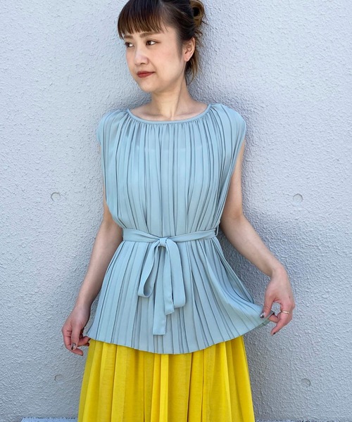 PICCIN（ピッチン）の「ノースリーブプリーツブラウス（シャツ/ブラウス・レディース・オレンジ/サックスブルー/ベージュ/ブラック・L/M）」の18枚目の写真