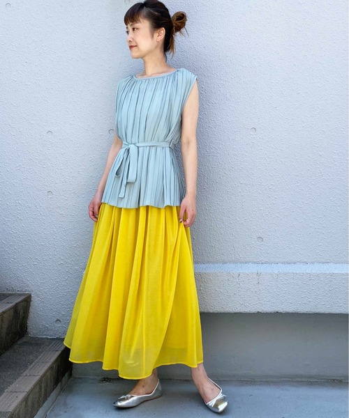 PICCIN（ピッチン）の「ノースリーブプリーツブラウス（シャツ/ブラウス・レディース・オレンジ/サックスブルー/ベージュ/ブラック・L/M）」の15枚目の写真