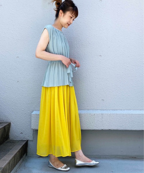 PICCIN（ピッチン）の「ノースリーブプリーツブラウス（シャツ/ブラウス・レディース・オレンジ/サックスブルー/ベージュ/ブラック・L/M）」の14枚目の写真