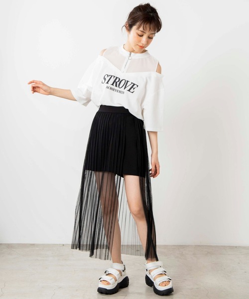 WEGO（ウィゴー）の「WEGO/シアーチュールレイヤードロングスカート（スカート・レディース・ホワイト/ブラック・FREE）」の9枚目の写真