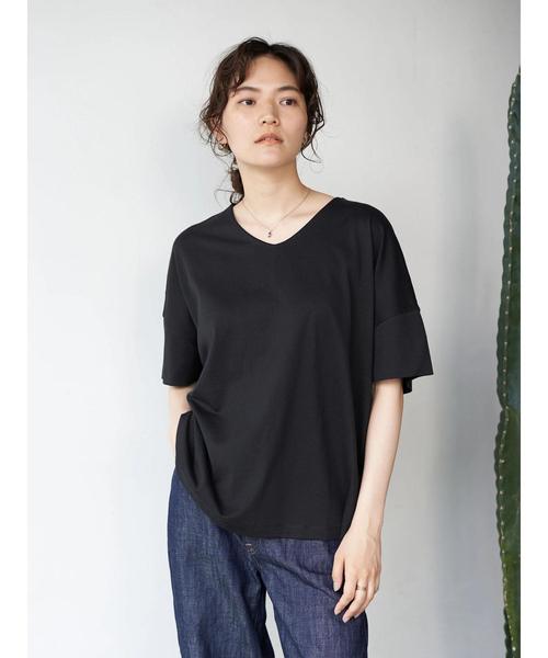 AMERICAN HOLIC(アメリカンホリック)の「ハイクオリティコットン両Vネックカットプルオーバー① *〇(Tシャツ/カットソー・レディース・ブラック/オフホワイト/グリーン/モカ/ブラック系その他4/ブルー系その他2/ネイビー・M/L)」の3枚目の写真