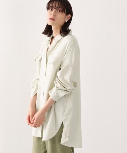 LOWRYS FARM（ローリーズファーム）の「エコレーヨンコットンＢＩＧシャツ　891134（シャツ/ブラウス・レディース・グリーン系その他/エンジ/アイボリー/チャコールグレー・FREE）」の6枚目の写真