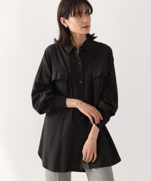 LOWRYS FARM（ローリーズファーム）の「エコレーヨンコットンＢＩＧシャツ　891134（シャツ/ブラウス・レディース・グリーン系その他/エンジ/アイボリー/チャコールグレー・FREE）」の8枚目の写真