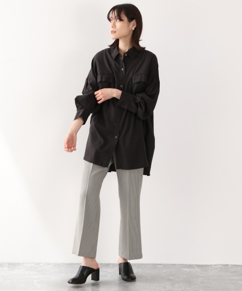 LOWRYS FARM（ローリーズファーム）の「エコレーヨンコットンＢＩＧシャツ　891134（シャツ/ブラウス・レディース・グリーン系その他/エンジ/アイボリー/チャコールグレー・FREE）」の9枚目の写真