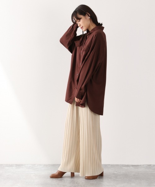 LOWRYS FARM（ローリーズファーム）の「エコレーヨンコットンＢＩＧシャツ　891134（シャツ/ブラウス・レディース・グリーン系その他/エンジ/アイボリー/チャコールグレー・FREE）」の10枚目の写真