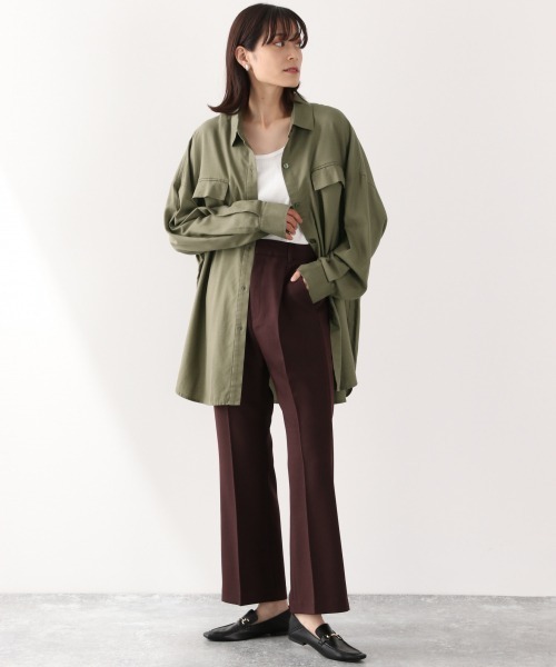 LOWRYS FARM（ローリーズファーム）の「エコレーヨンコットンＢＩＧシャツ　891134（シャツ/ブラウス・レディース・グリーン系その他/エンジ/アイボリー/チャコールグレー・FREE）」の11枚目の写真