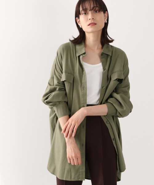 LOWRYS FARM（ローリーズファーム）の「エコレーヨンコットンＢＩＧシャツ　891134（シャツ/ブラウス・レディース・グリーン系その他/エンジ/アイボリー/チャコールグレー・FREE）」の12枚目の写真