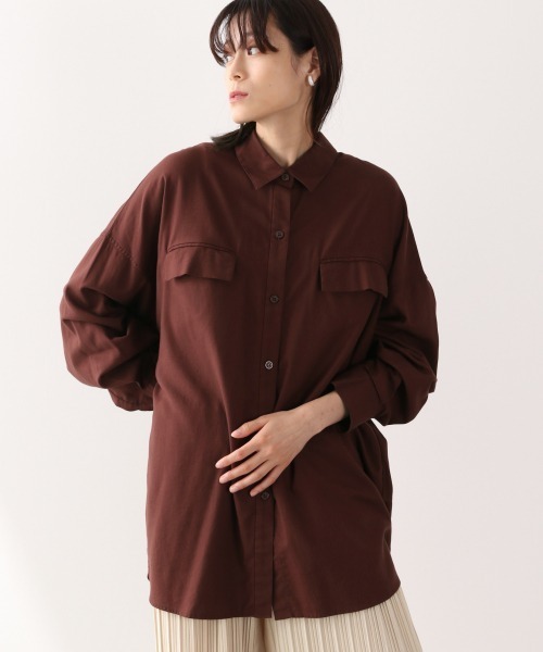 LOWRYS FARM（ローリーズファーム）の「エコレーヨンコットンＢＩＧシャツ　891134（シャツ/ブラウス・レディース・グリーン系その他/エンジ/アイボリー/チャコールグレー・FREE）」の5枚目の写真