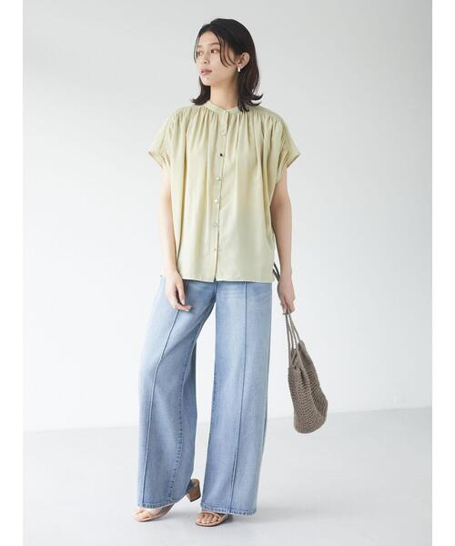 Green Parks(グリーンパークス)の「・ELENCARE DUE 多釦ギャザーブラウス*(シャツ/ブラウス・レディース・ブラック/オフホワイト/イエロー/オレンジ・FREE)」の7枚目の写真