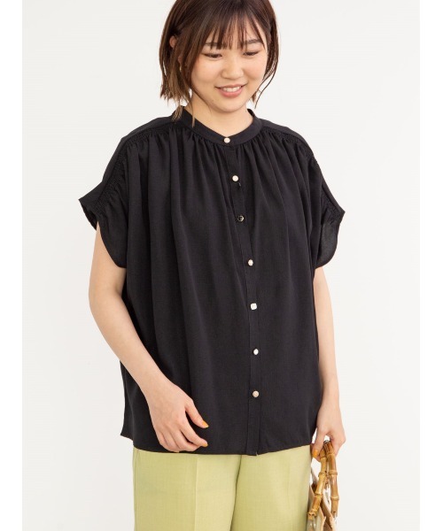 Green Parks(グリーンパークス)の「・ELENCARE DUE 多釦ギャザーブラウス*(シャツ/ブラウス・レディース・ブラック/オフホワイト/イエロー/オレンジ・FREE)」の2枚目の写真