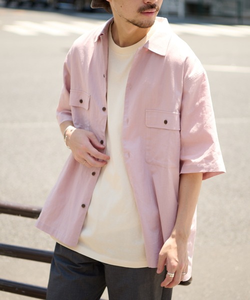 CIAOPANIC TYPY（チャオパニックティピー）の「リネン混ミリタリワークシャツ（シャツ/ブラウス・メンズ・アイボリー/チャコールグレー/グリーン/ピンク・SMALL/MEDIUM/LARGE/X-LARGE）」の4枚目の写真