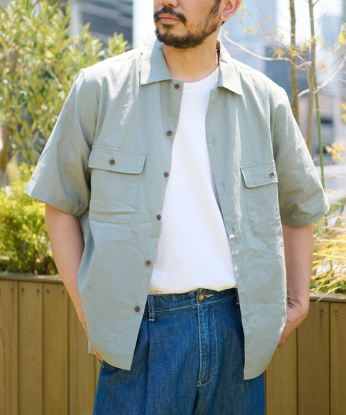 CIAOPANIC TYPY（チャオパニックティピー）の「リネン混ミリタリワークシャツ（シャツ/ブラウス・メンズ・アイボリー/チャコールグレー/グリーン/ピンク・SMALL/MEDIUM/LARGE/X-LARGE）」の3枚目の写真