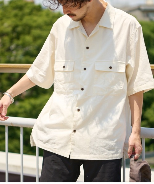 CIAOPANIC TYPY（チャオパニックティピー）の「リネン混ミリタリワークシャツ（シャツ/ブラウス・メンズ・アイボリー/チャコールグレー/グリーン/ピンク・SMALL/MEDIUM/LARGE/X-LARGE）」の2枚目の写真