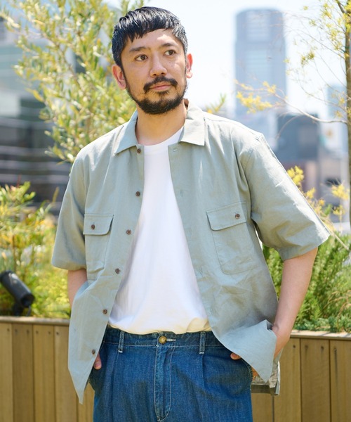 CIAOPANIC TYPY（チャオパニックティピー）の「リネン混ミリタリワークシャツ（シャツ/ブラウス・メンズ・アイボリー/チャコールグレー/グリーン/ピンク・SMALL/MEDIUM/LARGE/X-LARGE）」の9枚目の写真