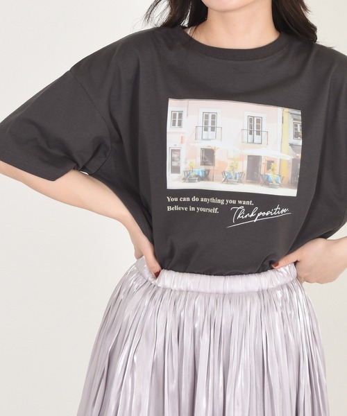 w closet（ダブルクローゼット）の「転写プリントTシャツ（Tシャツ/カットソー・レディース・スミクロ/オフホワイト/ミント/ブルー・FREE）」の3枚目の写真
