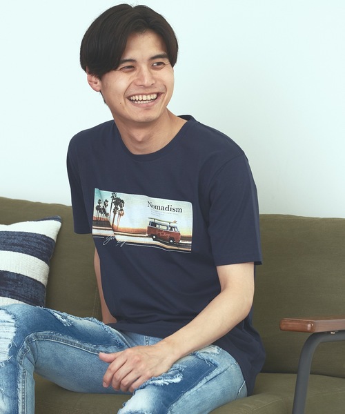 JEANS MATE(ジーンズメイト)の「サープリントTシャツ2 汗染み防止/撥水性/UVカット(Tシャツ/カットソー・メンズ・チャコールグレー/ネイビー/ブラウン/クリーム/アイボリー/オートミール・MEDIUM/LARGE/X-LARGE/SMALL)」の6枚目の写真