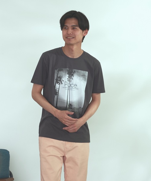JEANS MATE(ジーンズメイト)の「サープリントTシャツ2 汗染み防止/撥水性/UVカット(Tシャツ/カットソー・メンズ・チャコールグレー/ネイビー/ブラウン/クリーム/アイボリー/オートミール・MEDIUM/LARGE/X-LARGE/SMALL)」の1枚目の写真