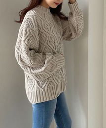 PAGEBOY | リーフケーブルクループルオーバー / ボリューム袖 / オーバーサイズ(ニット/セーター)