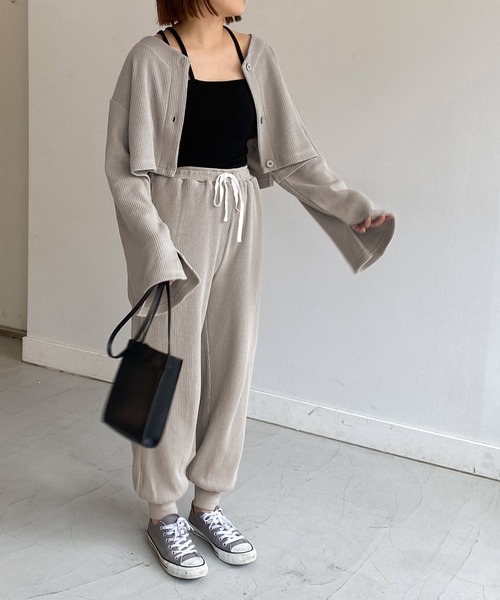 mimi toujours（ミミトゥジュール）の「パンツ ワッフル ワンマイル omom×mimi toujours（その他パンツ・レディース・アイボリー/グレイッシュベージュ・M）」の12枚目の写真