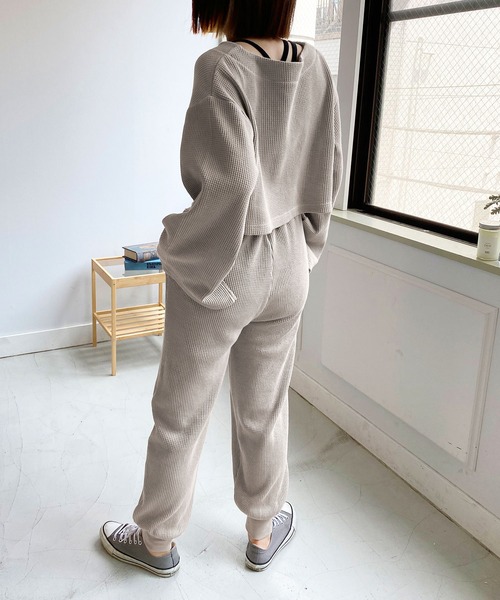 mimi toujours（ミミトゥジュール）の「パンツ ワッフル ワンマイル omom×mimi toujours（その他パンツ・レディース・アイボリー/グレイッシュベージュ・M）」の19枚目の写真