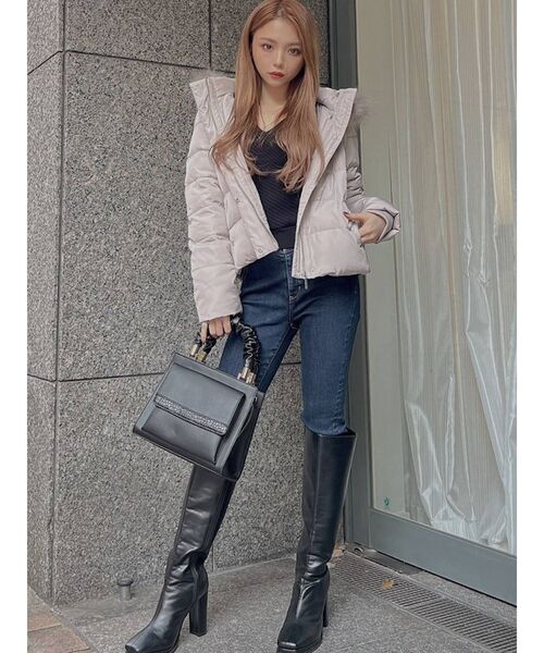 ベージュ/ホワイト ダウンジャケット フード ショート ダウン（ダウンジャケット/コート）｜green label