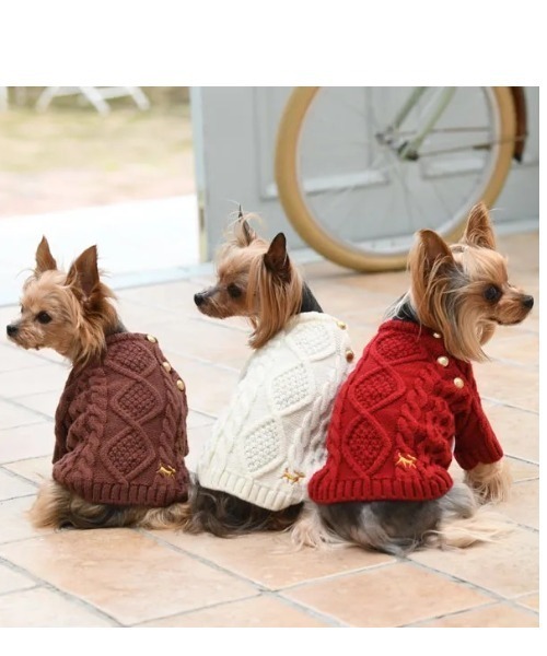 ROPE' PICNIC（ロペピクニック）の「ROPE PICNIC/ロペピクニック/ボタン付きケーブルニット/犬服(ドッグウェア)（ペットウェア・レディース・ブラウン/レッド/アイボリー・2M/XS/S/2L/L/M）」の6枚目の写真