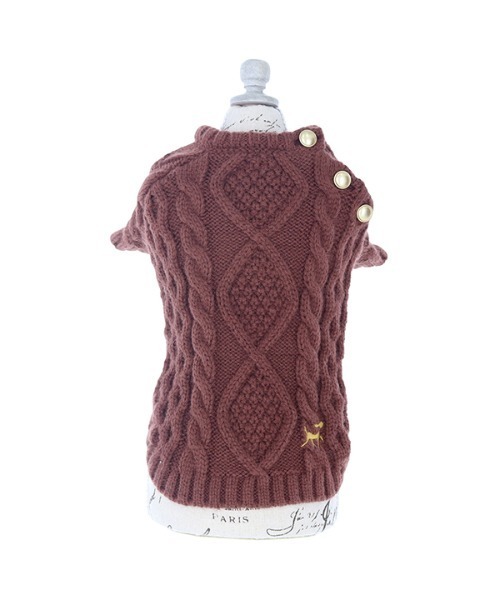 ROPE' PICNIC（ロペピクニック）の「ROPE PICNIC/ロペピクニック/ボタン付きケーブルニット/犬服(ドッグウェア)（ペットウェア・レディース・ブラウン/レッド/アイボリー・2M/XS/S/2L/L/M）」の5枚目の写真