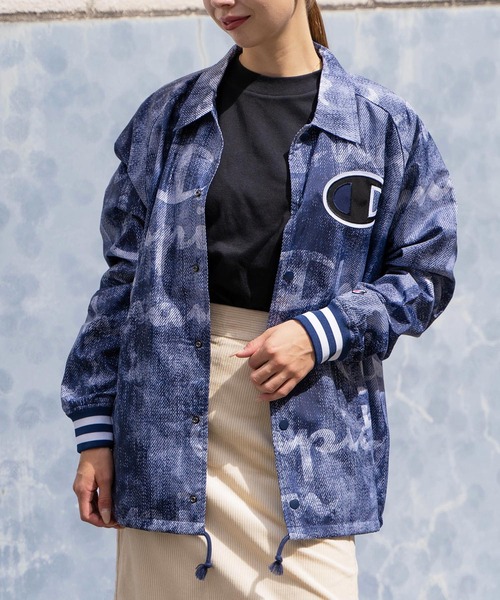 Champion(チャンピオン)の「【T18】【Champion/チャンピオン】 SATIN COACHES JACKET RIBBED CUFF PRINT(ミリタリージャケット・レディース・ブラック/ネイビー・SMALL/LARGE/MEDIUM)」の7枚目の写真
