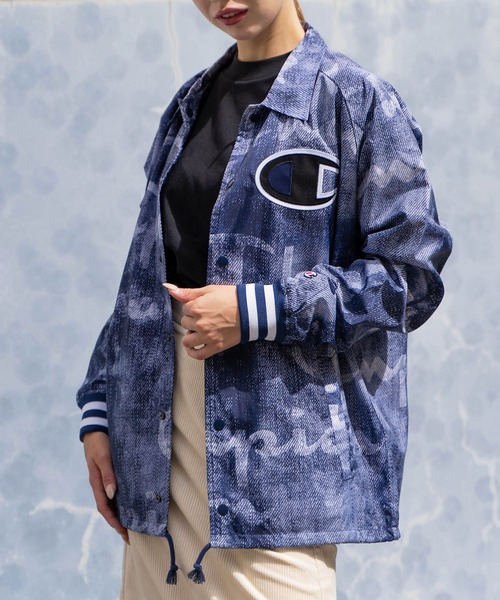 Champion(チャンピオン)の「【T18】【Champion/チャンピオン】 SATIN COACHES JACKET RIBBED CUFF PRINT(ミリタリージャケット・レディース・ブラック/ネイビー・SMALL/LARGE/MEDIUM)」の8枚目の写真